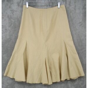 TUZZI Skirt Womens 40 US 10 Linen Blend Flounce Office A Line Artsy Beige Zip